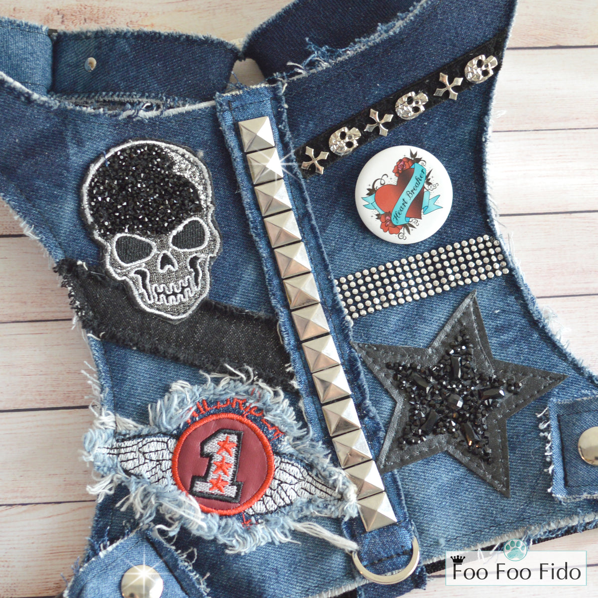 Heartbreaker Denim Fabric Dog Harness Vest – FooFooFido