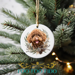 Personalized Pet Ornament with Photo, Farmhouse Christmas - Ceramic Ornament