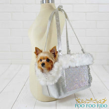 Structured luxury pet travel tote with artisan lace detailing and reinforced base, handcrafted designer dog carrier for small pets