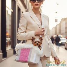 Luxury Pink Velvet Dog Carrier Purse, Crystal Detail, Faux Fur Trim