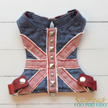Union Jack Dog Harness Vest – Choke-Free Adjustable Denim Pet Harness with Studst
