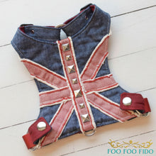 Union Jack Dog Harness Vest – Choke-Free Adjustable Denim Pet Harness with Studst
