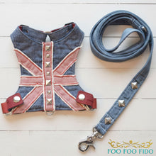 Union Jack Dog Harness Vest – Choke-Free Adjustable Denim Pet Harness with Studst