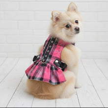 Pink Plaid Dog Harness Dress: Punk Rock Studded Pet Harness