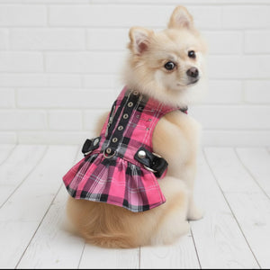 Pink Plaid Dog Harness Dress: Punk Rock Studded Pet Harness – FooFooFido