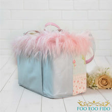 Structured luxury pet travel tote with artisan lace detailing and reinforced base, handcrafted designer dog carrier for small pets