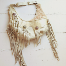 Tan Leather Fringe Dog Sling • Cowgirl Pet Carrier with Conchos