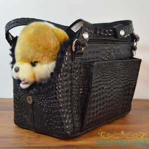 Black Faux Croc Dog Carrier Airline Approved