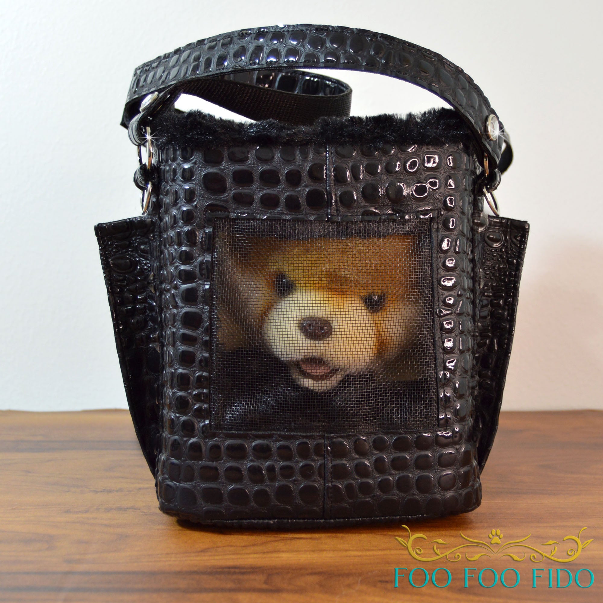 Black Designer Dog Carrier Bag: Airline Approved Pet Travel Tote Faux Croc Medium / Left / Shoulder Straps (Included) Silver Black Designer Dog Carrier Bag: Airline Approved Pet Travel Tote Faux Croc Medium / Left / Shoulder Straps (Included) Silver