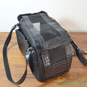 Black Faux Croc Dog Carrier Airline Approved