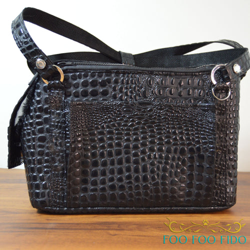 Black Faux Croc Dog Carrier Airline Approved