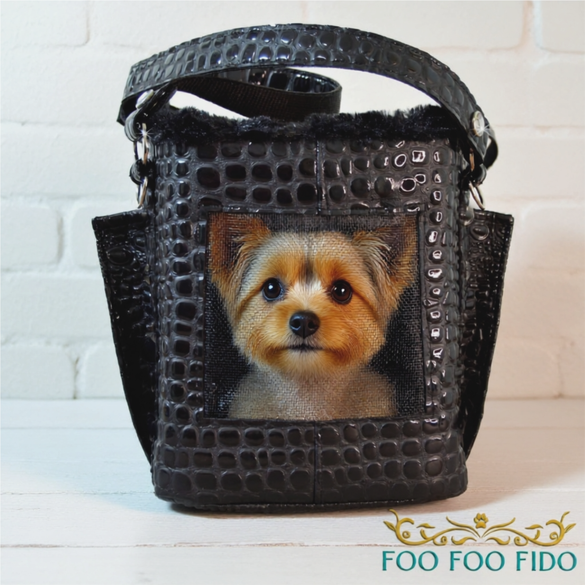 dog tote travel bag Black Designer Dog Carrier Bag: Airline Approved Pet Travel Tote Faux Croc Medium / Left / Shoulder Straps (Included) Silver