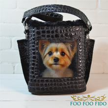 Black Designer Dog Carrier Bag: Airline Approved Pet Travel Tote Faux Croc