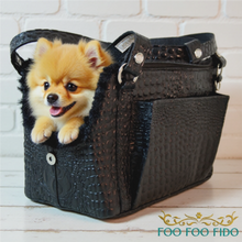 Black Designer Dog Carrier Bag: Airline Approved Pet Travel Tote Faux Croc