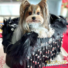 Black Leather Fringe Dog Carrier • Boho Beaded Pet Travel Purse