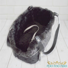 leather patchwork couture one-of-a-kind pet purse handcrafted from rich textures, crystals and studs