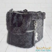 leather patchwork couture one-of-a-kind pet purse handcrafted from rich textures, crystals and studs