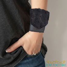 Wrist Wallet Cuff in Black Frayed Denim