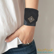 Black Leather Wrist Wallet: Hidden Pocket Cuff - Hands-Free Dog Walk
