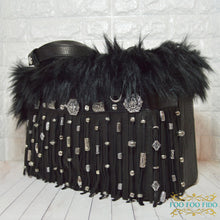 Black Leather Fringe Dog Carrier • Boho Beaded Pet Travel Purse