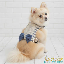 Choke-Free Dog Harness Vest: Blue Cotton Fleur de Lis Patch