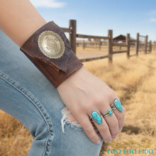Western Wallet Cuff in Brown Leather with Concho - Hidden Wallet