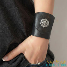 Black Leather Wrist Wallet: Hidden Pocket Cuff - Travel