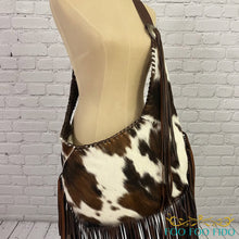 Cow Print Leather Fringe Dog Sling | Western Luxury Pet Carrier