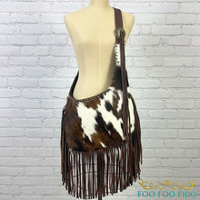 Cow Print Leather Fringe Dog Sling | Western Luxury Pet Carrier