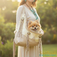 Tan Leather Fringe Dog Sling • Cowgirl Pet Carrier with Conchos