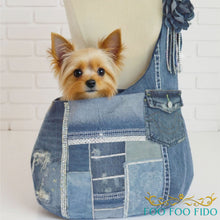 Denim Patchwork Pet Sling – Rhinestone Crossbody Dog Carrier Purse