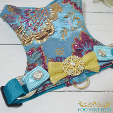 Peacock Brocade Dog Harness | Fancy Gold Pet Wedding Vest