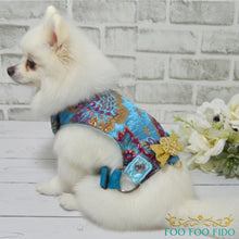 Peacock Brocade Dog Harness | Fancy Gold Pet Wedding Vest