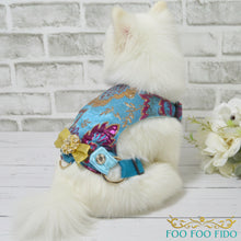 Peacock Brocade Dog Harness | Fancy Gold Pet Wedding Vest