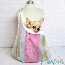 Pink Velvet Dog Sling: Designer Pet Carrier with Crystal Details