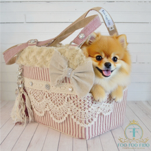 Shabby Chic Dog Carrier Purse: Red Stripe Pet Travel Tote