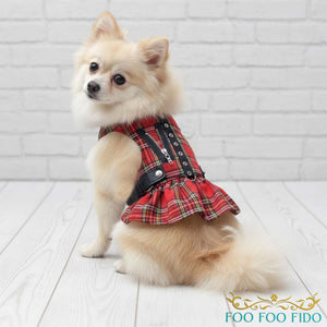 Red Plaid Punk Dog Harness Dress: Studs & Safety Pin Detail – FooFooFido