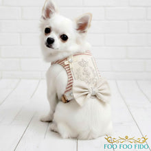 Red Ticking Dog Harness - Fleur de Lis Cotton Lace Vest - Adjustable Choke-Free Harness for Small Dogs