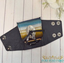 Wrist Wallet: Hidden Pocket Cuff - Festival - Travel - Black Leather Serape Fabric