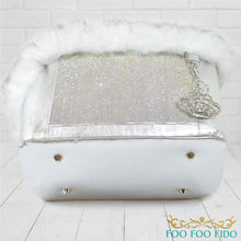 Structured luxury pet travel tote with artisan lace detailing and reinforced base, handcrafted designer dog carrier for small pets