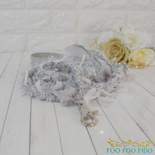 Silver dog leash, Braided glitter lead, Fancy silver lead, Luxury pet accessory, Metallic dog leash, Wedding dog leash, Custom braided lead, Sparkly dog lead, Silver fringe leash, Boutique dog gear, Small dog leash, Unique pet gift, Silver tassel lead