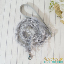 Silver dog leash, Braided glitter lead, Fancy silver lead, Luxury pet accessory, Metallic dog leash, Wedding dog leash, Custom braided lead, Sparkly dog lead, Silver fringe leash, Boutique dog gear, Small dog leash, Unique pet gift, Silver tassel lead
