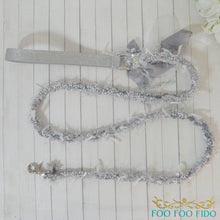Silver dog leash, Braided glitter lead, Fancy silver lead, Luxury pet accessory, Metallic dog leash, Wedding dog leash, Custom braided lead, Sparkly dog lead, Silver fringe leash, Boutique dog gear, Small dog leash, Unique pet gift, Silver tassel lead