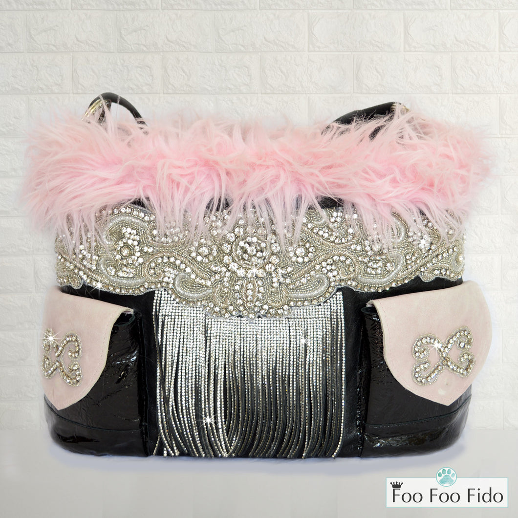 Black Leather Bling Pet Carrier Bag – FooFooFido