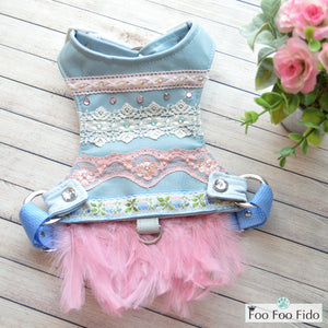 Pink and Blue Leather Feather Dress