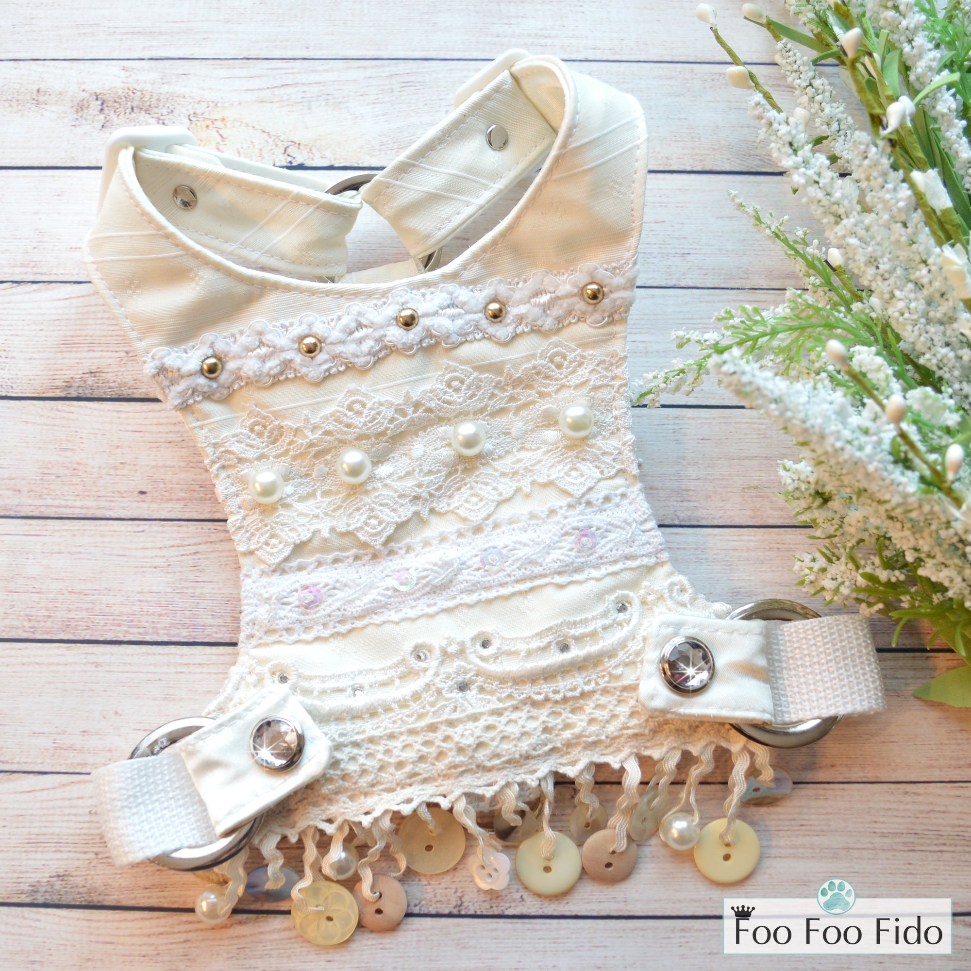 Ivory and Crochet Shabby Chic Dog Harness – FooFooFido