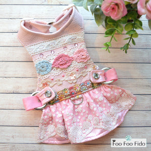 Crochet Pink Leather Dog Harness Dress