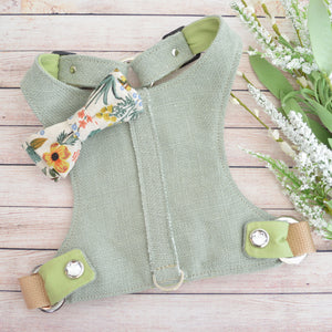 Choke Free and Adjustable Linen Dog Harness Vest in Nile Green