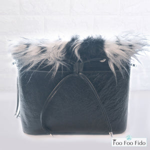 Black Leather Fringe Boho Dog Travel Bucket Bag