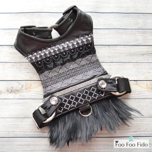 Onyx Leather Feather Harness Dress